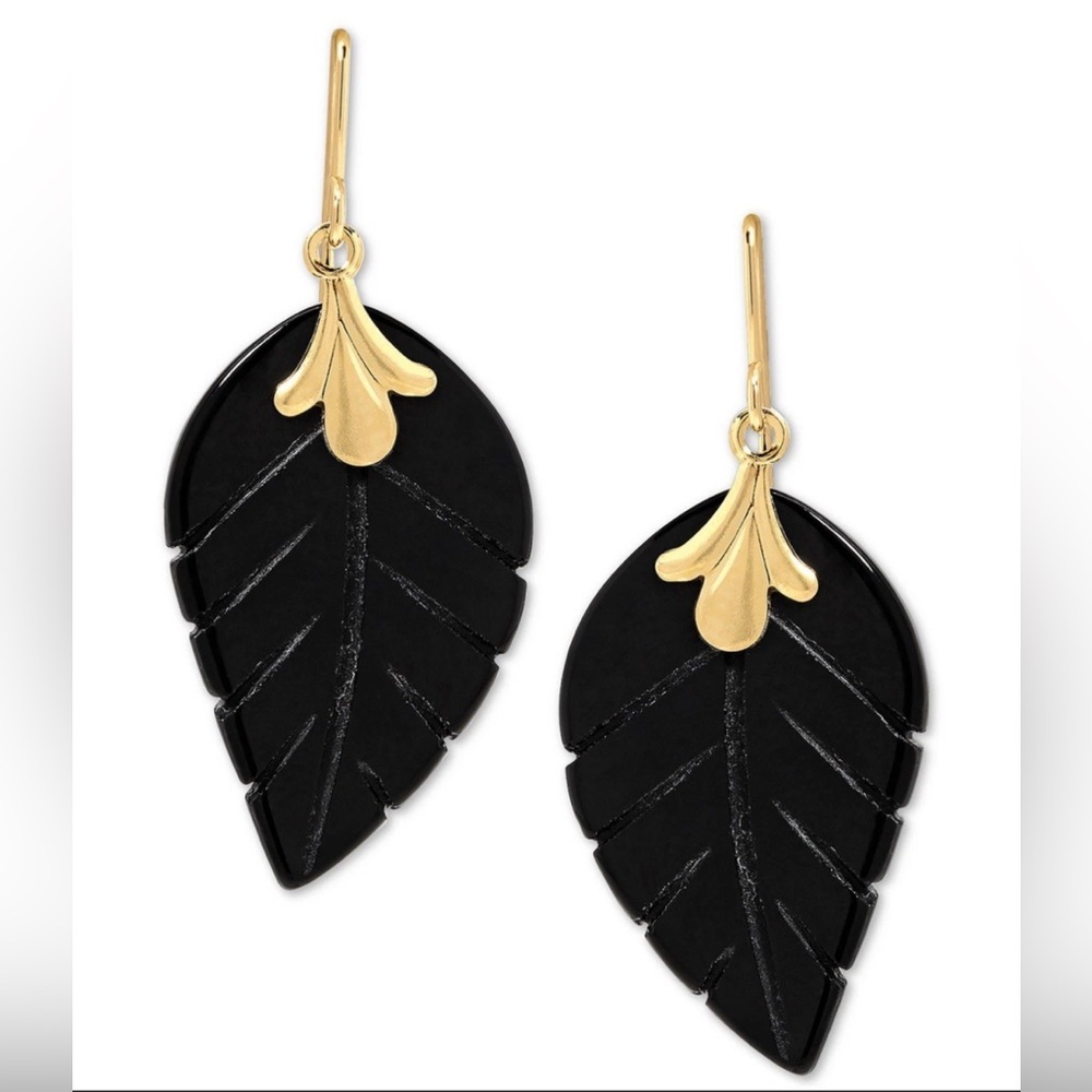 Leaft Earrings In 10k Gold/ONYX NWT